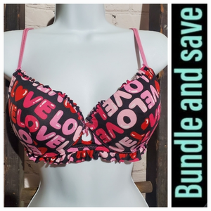 36B Padded Bra Love Valentines Underwire Fruit of‎ the Loom